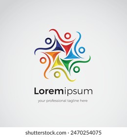 Abstract human logo with six human symbols arranged in colorful geometric shapes on a white background. Can be used for Business and Teamwork