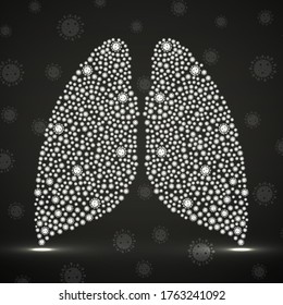 Abstract human lung with coronavirus molecules. Coronavirus 2019-nCoV new virus epidemic. Vector illustration