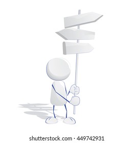 Abstract human man icon standing and holding road sign