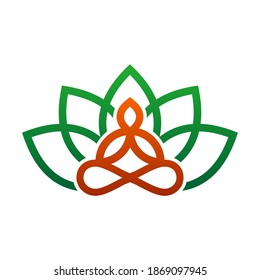 Resumen humano en posición meditativa. Logotipo moderno y abstracto adecuado para productos y servicios relacionados con el yoga y la espiritualidad.