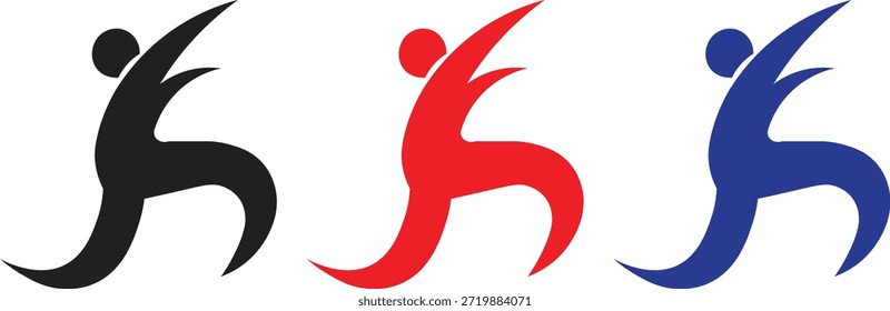Conjunto de iconos de movimiento humano Abstractas que representa la danza, la aptitud, el yoga y el movimiento dinámico del cuerpo en estilo gráfico minimalista moderno