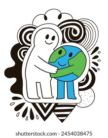 Abstract human and planet Earth doodle illustration. Earth day concept.