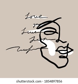 abstract human portrain in line art.Vector minimalistic line art graphic in vintage style. perfect for t-shirt print, cover, poster and postcard 