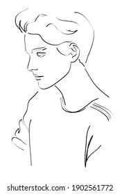 Abstract human portrait drawing with lines, quick sketch, fashion illustration, woman beauty minimalist, vector illustration for t-shirt, print design, covers, web