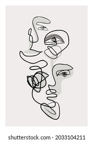 Abstrakter Teil des menschlichen Porträts schreibt Poster. Modernes weibliches Gesicht, Augen, Lippen in einer Linie, die auf doodle Bromhintergrund zeichnet. Zeitgenössische Vektorgrafik für Modedesign, städtische Straßenhintergründe