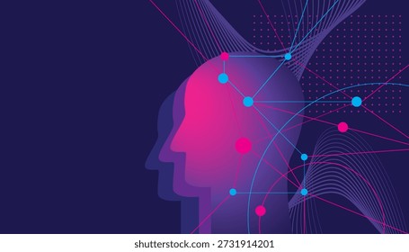 Abstractas perfil humano. Ilustración sobre el tema de la tecnología digital, inteligencia artificial, aprendizaje automático, conceptos de redes informáticas. 