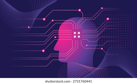 Abstractas perfiles humanos. Ilustración sobre el tema de la inteligencia digital, aprendizaje automático, conceptos de red informática. Plantilla de fondo de tecnología Abstractas. Concepto de psicología humana y m
