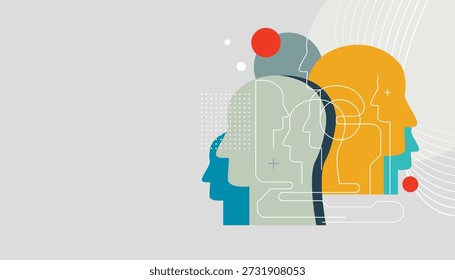 Abstractas perfiles humanos. Ilustración sobre el tema de la tecnología digital, inteligencia artificial, aprendizaje automático, conceptos de redes informáticas.