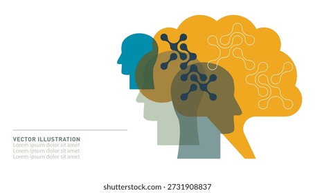 Abstractas perfiles humanos. Ilustración sobre el tema de la tecnología digital, inteligencia artificial, aprendizaje automático, conceptos de redes informáticas.