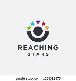 Abstract human Reaching the star logo icon, reaching the future logo icon vector template on white background
