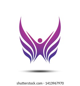 Abstract Human Shape with Wings Icon Vector Logo Template. Angel Illustration Design. Vector EPS 10.
