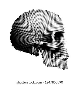 Abstract Human Skull with Dotted Halftone. Illustration for Medicine, Science or for a Game Design on White