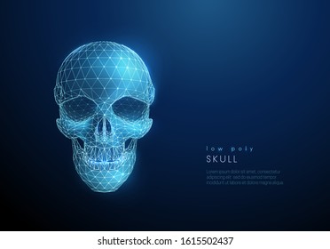 Abstract human skull. Low poly style design. Abstract geometric background. Wireframe light connection structure. Modern 3d graphic concept. Isolated vector illustration.