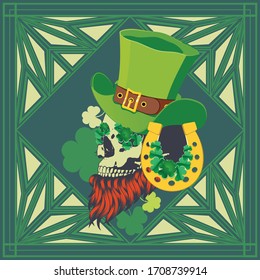 Abstract human skull with shamrock leaves design for St. Patrick's day.