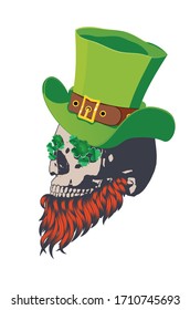 El cráneo humano abstracto con el diseño de hojas de shamrock para el día de San Patricio.