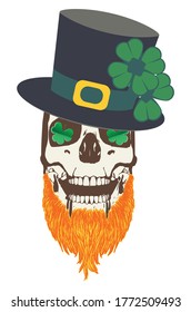 Abstract human skull with shamrock leaves design for St. Patrick's day.