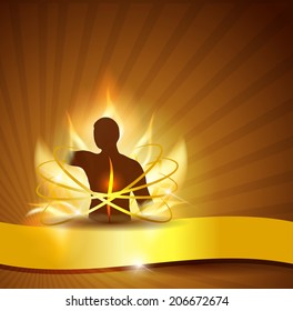 Abstract human spine healing concept. Human spine and flower of fire at the background