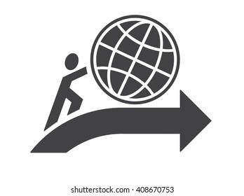 abstract human symbol pushing earth up as moving progress ahead concept vector illustration isolated on white