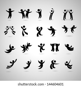 Abstract Human Symbols Set. Success, Celebration, Achievement - Isolated On Gray Background - Vector Illustration, Graphic Design Editable For Your Design. Logo Symbols