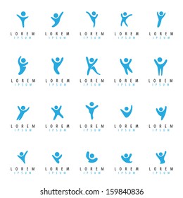 Abstract Human Symbols Set. Success, Celebration, Achievement - Activity - Isolated On White Background - Vector Illustration, Graphic Design Editable For Your Design. People Logo