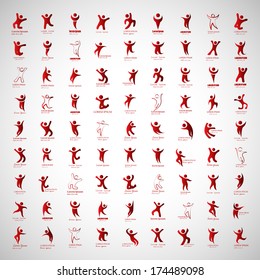 Abstract Human Symbols Set. Success, Celebration, Achievement - Activity - Isolated On Gray Background - Vector Illustration, Graphic Design Editable For Your Design.