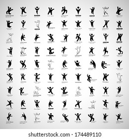 Abstract Human Symbols Set. Success, Celebration, Achievement - Activity - Isolated On Gray Background - Vector Illustration, Graphic Design Editable For Your Design.
