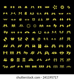 Abstract Human Symbols Set: Success, Celebration, Achievement, Activity, Team, Friends, Friendship - Isolated On Black Background - Vector Illustration, Graphic Design Editable For Your Design  