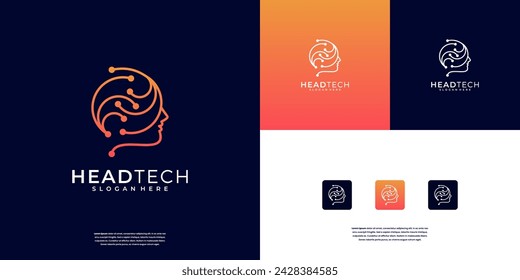 Abstract Human technology or human digital, head tech icon logo design inspiration