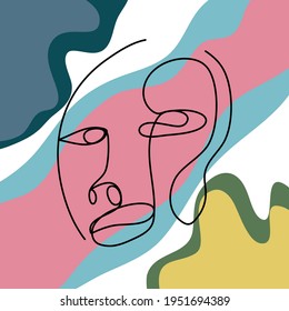Abstract human touch by one line vector drawing. Portrait minimalistic style. Botanical print. Nature symbol of cosmetics. Modern continuous line art. Fashion print. Beaty salon