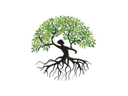 Abstract Human Tree Logo With Circular Shape. Unique Dryad Tree Vector Illustration, Hand Drawn Abstract Tree With Woman Shape. 