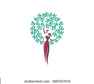 Abstract Human tree logo. Unique Tree Vector illustration with circle and abstract woman shape.  