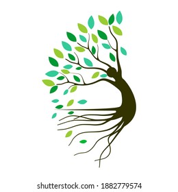 Abstract Human tree logo. Unique Tree Vector illustration with circle and abstract woman shape.
