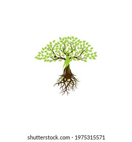 Abstract Human tree logo. Unique Tree Vector illustration with circle and abstract woman shape.