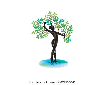 Abstract Human tree logo. Unique dryad Tree Vector illustration, hand drawn abstract tree with woman shape. 
