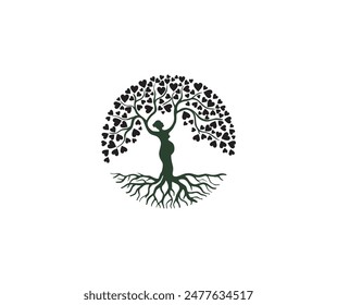 Abstract Human tree logo. Unique Tree Vector illustration with circle and abstract woman shape