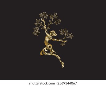 Abstract Human tree logo. Unique Tree Vector illustration with woman dancing woman pose