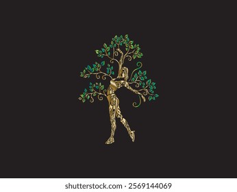 Abstract Human tree logo. Unique Tree Vector illustration with woman dancing woman pose