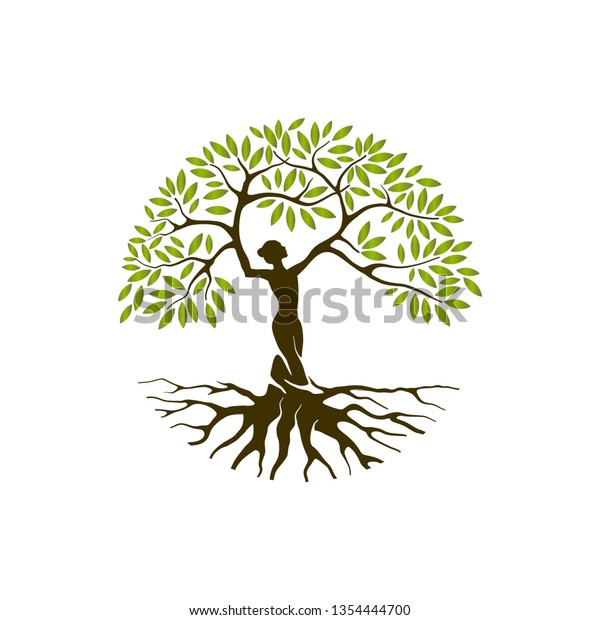 Abstract Human tree logo. Unique\
Tree Vector illustration with circle and abstract woman shape. \
