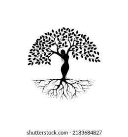 abstract human tree, person with roots, branches and leafs