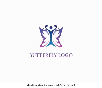 Abstract human wellness butterfly logo design concept vector template.