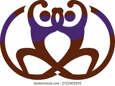 Logo Abstractas de la pose del yoga humano en Colores púrpuras y marrones, símbolo de la meditación y del bienestar, ilustración del concepto de la aptitud de la armonía del equilibrio