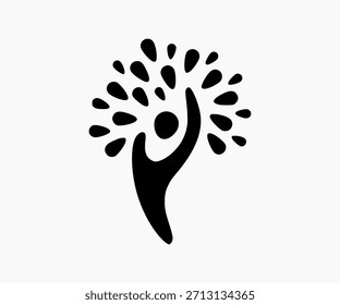 Abstract human-like logo with leaves, symbolizing growth and community, a vibrant graphic illustration