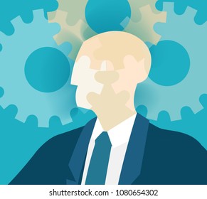 Abstract human's head and gears representing thinking and creative process. Concept illustration