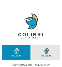 Diseño abstracto del logotipo de Colibri del pájaro que tararea. Ilustración vectorial de estilo de línea del logotipo del pájaro