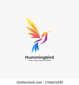 Abstract Humming Bird Colorful Illustration Vector Logo.