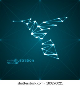 Abstract hummingbird illustration, stylish lights, futuristic vector eps10