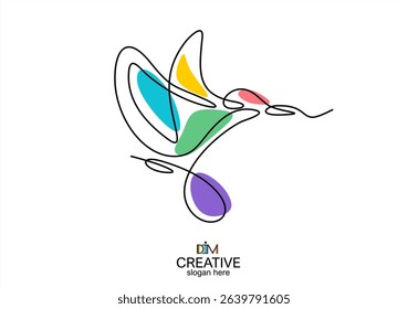 Abstract Hummingbird Logo in Line Art.  line icon-continuous line drawing. Editable stroke.
