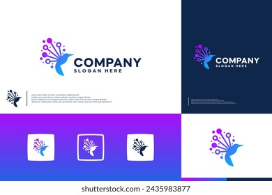 abstract hummingbird tech logo , future innovation , vector design template.