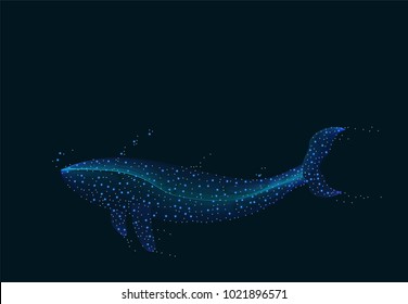 Abstract Humpback Whale swimming underwater with bubbles and galaxy stars