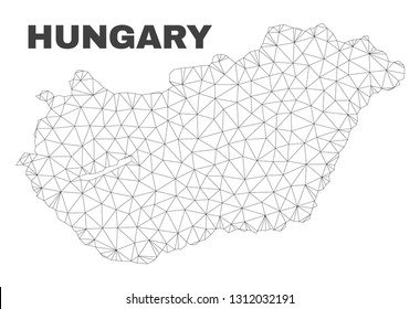 Abstract Hungary map isolated on a white background. Triangular mesh model in black color of Hungary map. Polygonal geographic scheme designed for political illustrations.